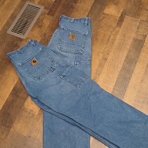 2 Pair Carhartt Classic Distressed Blue Work Jeans Size 34/30